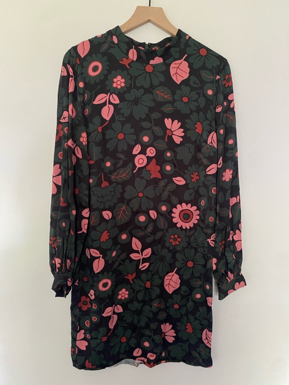 Boden Black Floral Long Sleeve Dress with Pink and Green Prints
